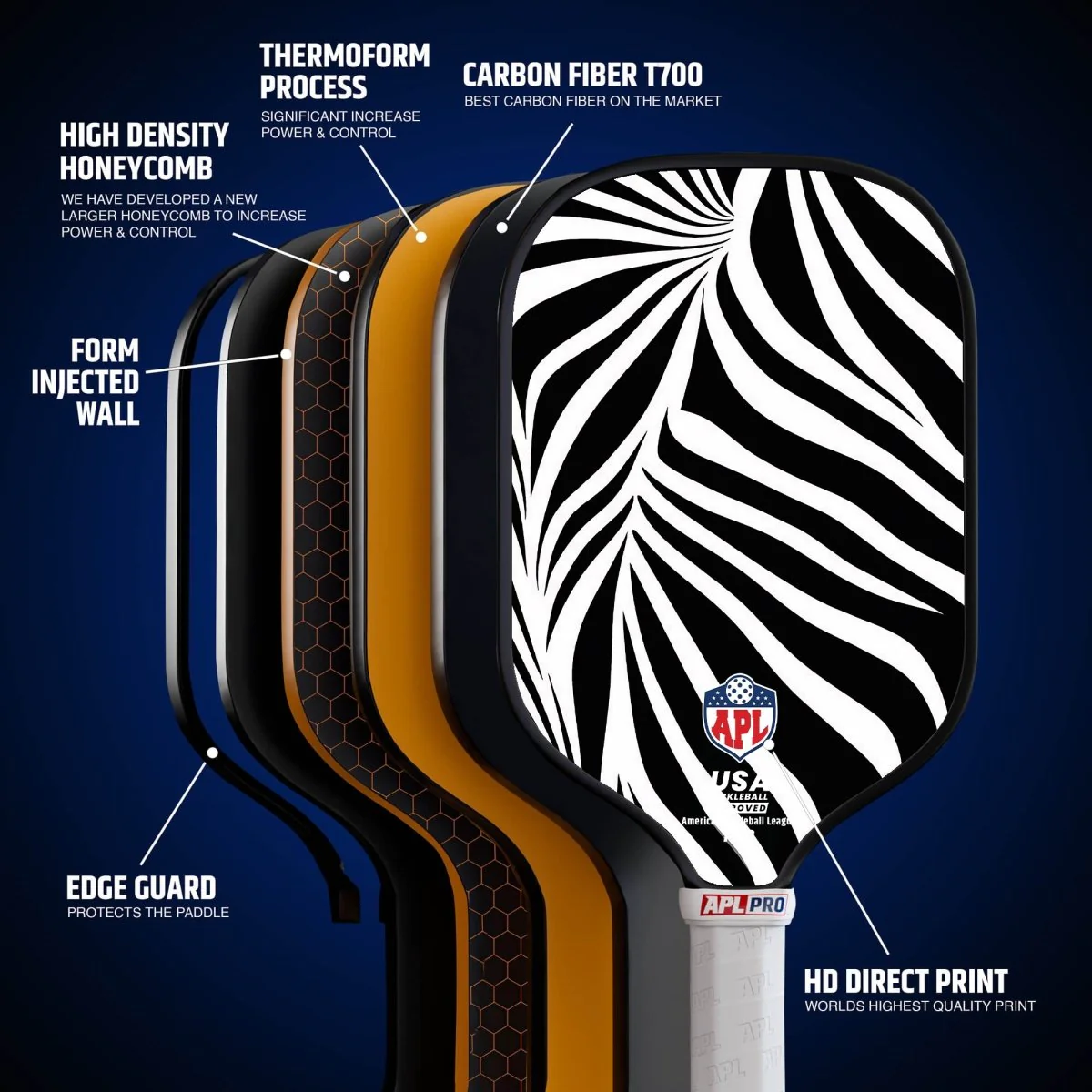 APL - White Black Patterns Pickleball Paddle | 16mm Carbon Fiber | Best Pickleball Paddles | American Pickleball League - Image 11