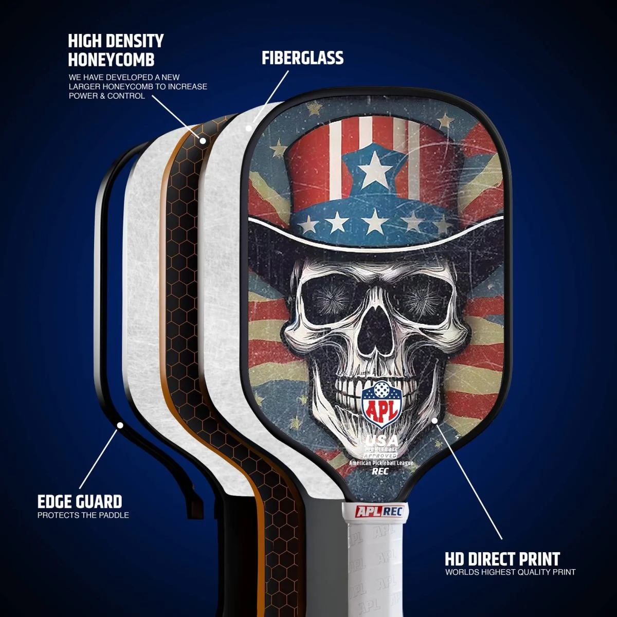APL - Skulls Hat Pickleball Paddle | 16mm Carbon Fiber | Best Pickleball Paddles | American Pickleball League - Image 2