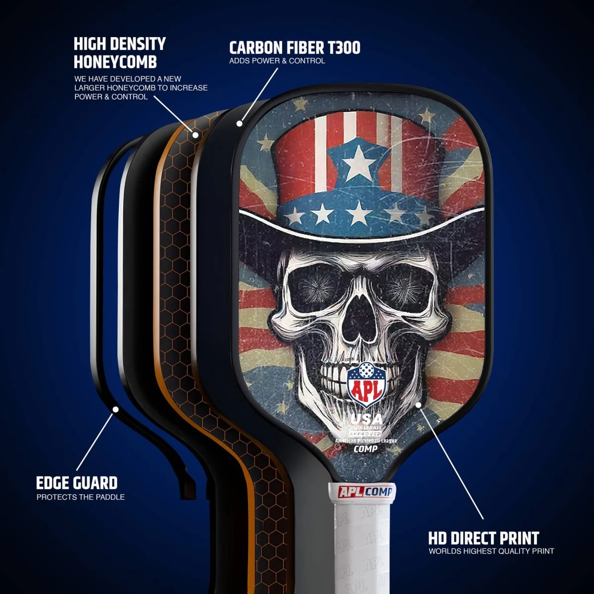 APL - Skulls Hat Pickleball Paddle | 16mm Carbon Fiber | Best Pickleball Paddles | American Pickleball League - Image 6