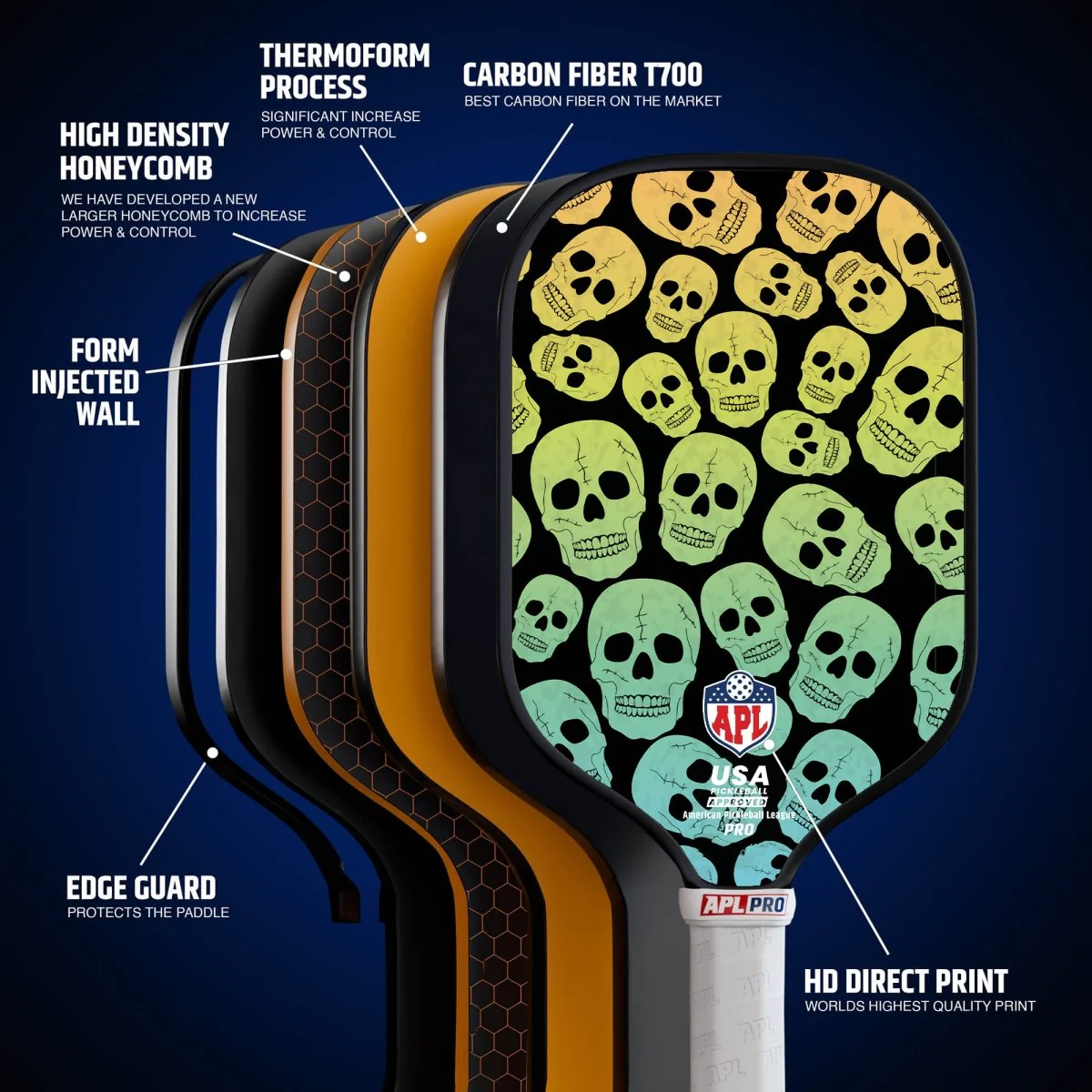 APL - Skulls Pickleball Paddle | 16mm Carbon Fiber | Best Pickleball Paddles | American Pickleball League - Image 10