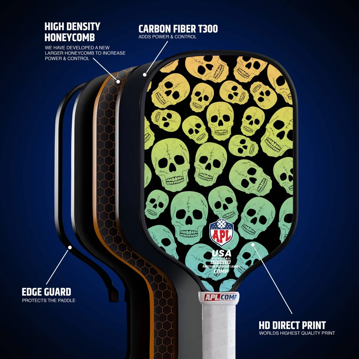APL - Skulls Pickleball Paddle | 16mm Carbon Fiber | Best Pickleball Paddles | American Pickleball League - Image 6