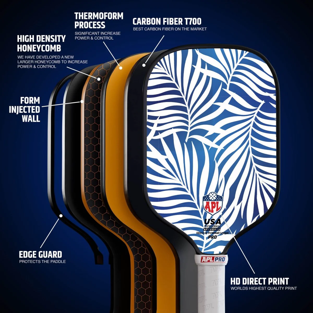 APL - White Leaves Pickleball Paddle | 16mm Carbon Fiber | Best Pickleball Paddles | American Pickleball League - Image 10