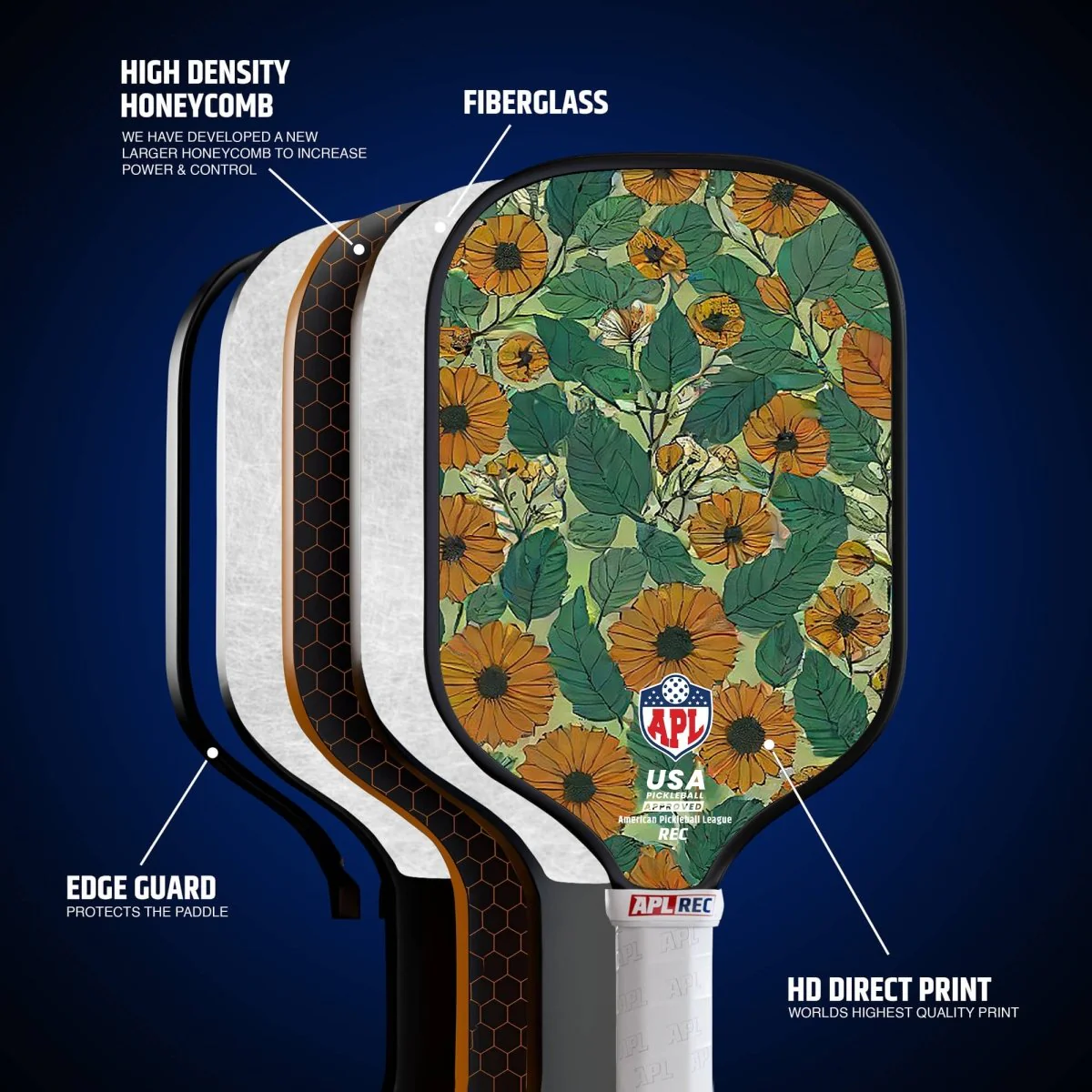 APL - Sun Flowers Pickleball Paddle | 16mm Carbon Fiber | Best Pickleball Paddles | American Pickleball League - Image 2