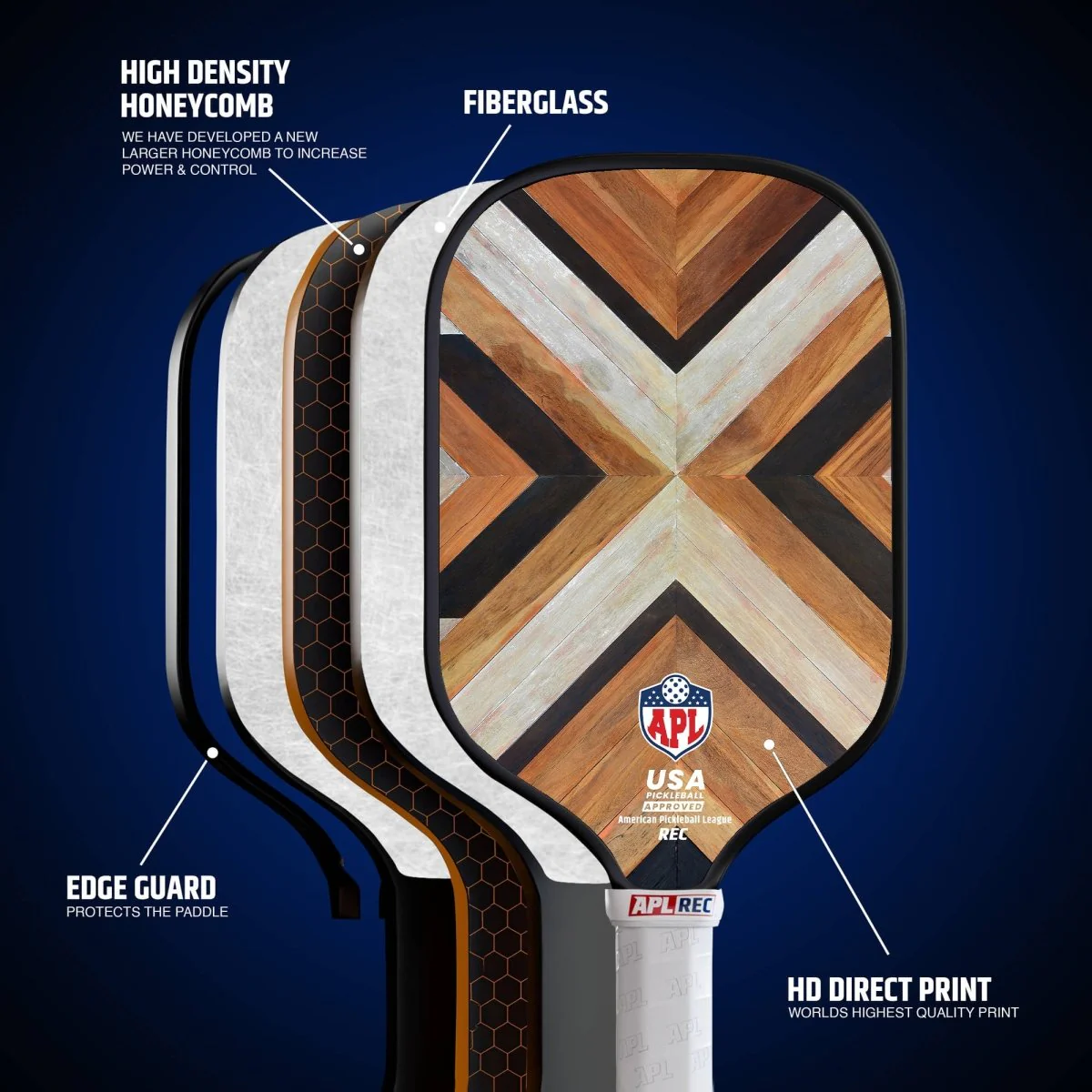 APL - Wooden Patterns Pickleball Paddle | 16mm Carbon Fiber | Best Pickleball Paddles | American Pickleball League - Image 2