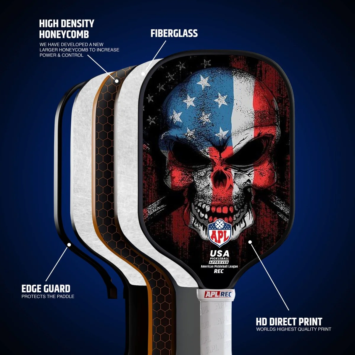 APL - Skull Flag Pickleball Paddle | 16mm Carbon Fiber | Best Pickleball Paddles | American Pickleball League - Image 2