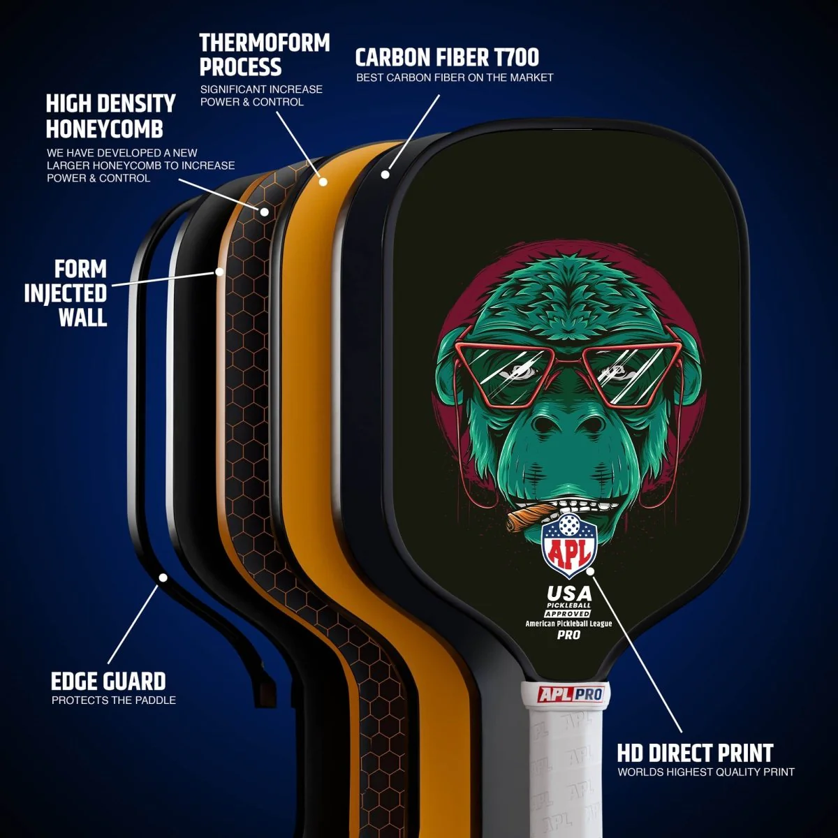 APL - Skull Glasses Pickleball Paddle | 16mm Carbon Fiber | Best Pickleball Paddles | American Pickleball League - Image 10